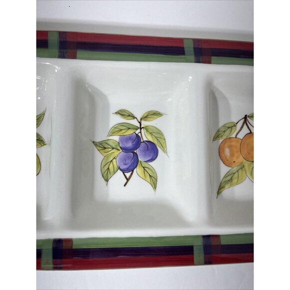 Vintage Strange Fruit Design Ceramic Serving Platter 19" X 7.5", 4 Compartments - Picture 5 of 16